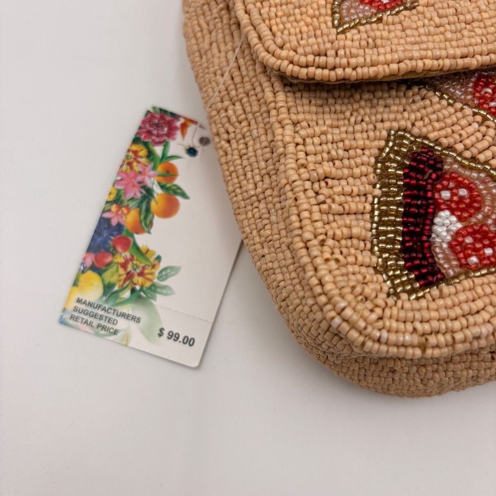 Express Edit Tan Beaded Pizza Slice Shoulder Bag Novelty Baguette Purse NWT - Picture 7 of 7